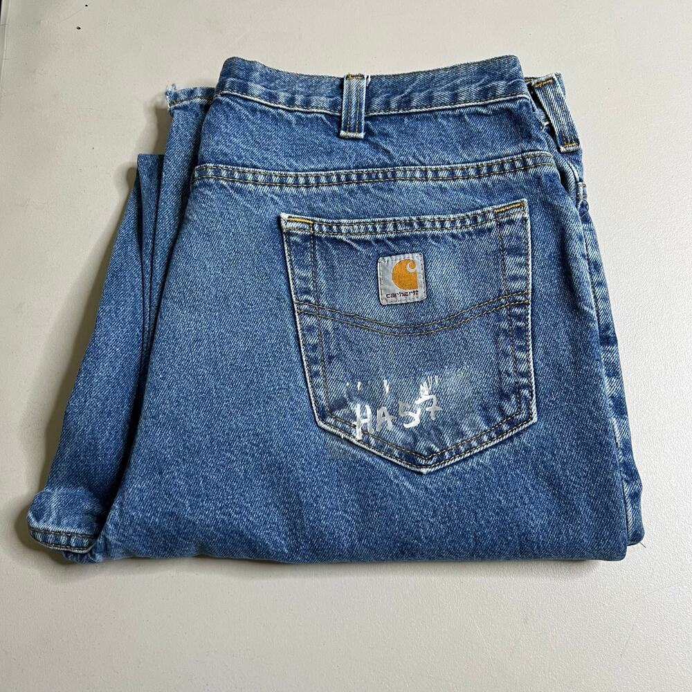 Carhartt Jeans Mens‎ 38x36 Blue Denim Utility Work Pants relaxed Fit outdoors